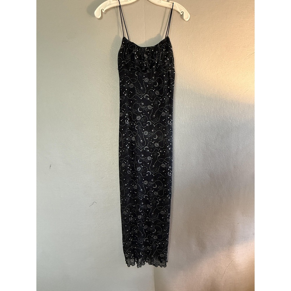 Ultra Flirt Dress Juniors M Black Celestial Mesh Slip Maxi Celestial‎ Moon